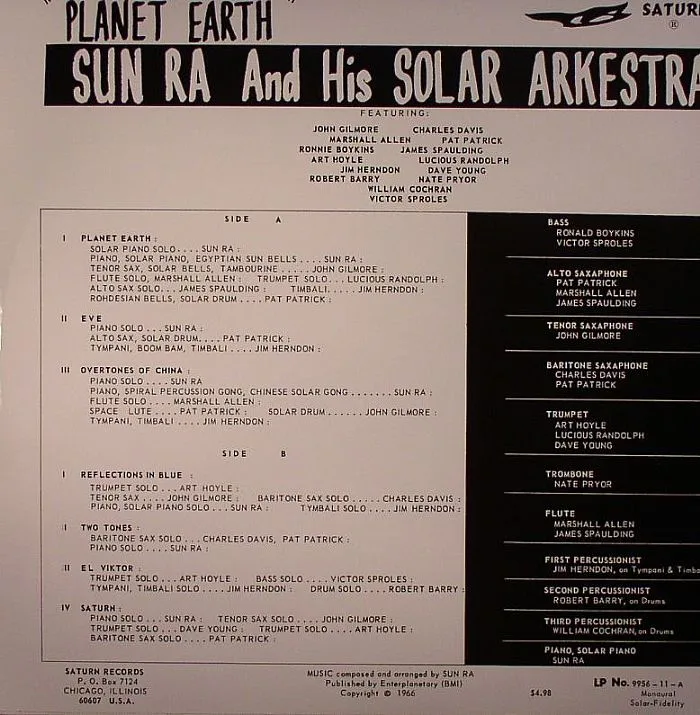 Обратная сторона обложки — SUN RA & HIS SOLAR ARKESTRA — Visits Planet Earth