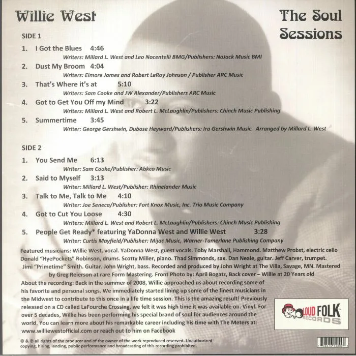 Back cover — Willie WEST — The Soul Sessions