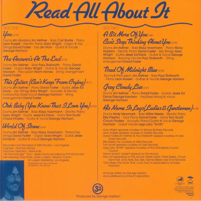 Back cover — George HARRISON — Extra Texture (remastered)