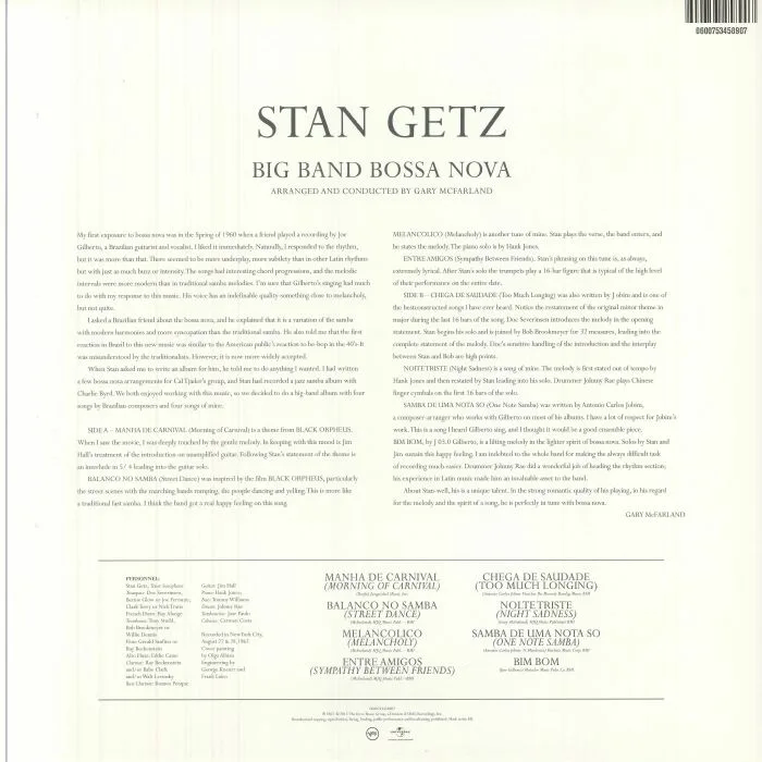 Back cover — Stan GETZ / GARY McFARLAND — Big Band Bossa Nova (reissue)