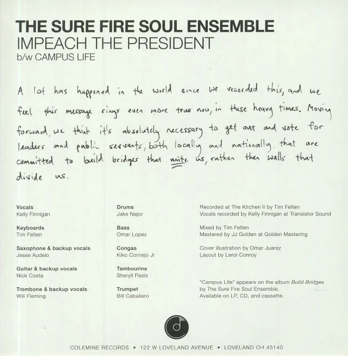Back cover — The SURE FIRE SOUL ENSEMBLE — Impeach The President