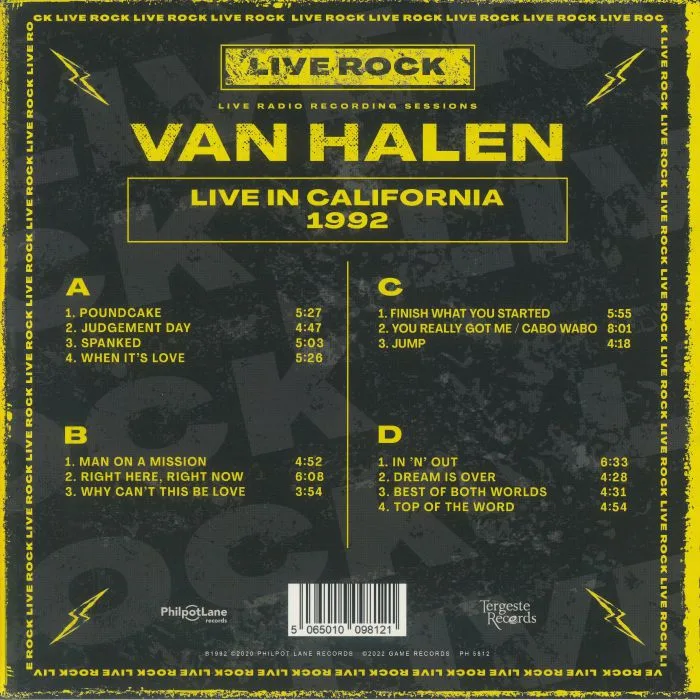 Back cover — VAN HALEN — Live In California 1992