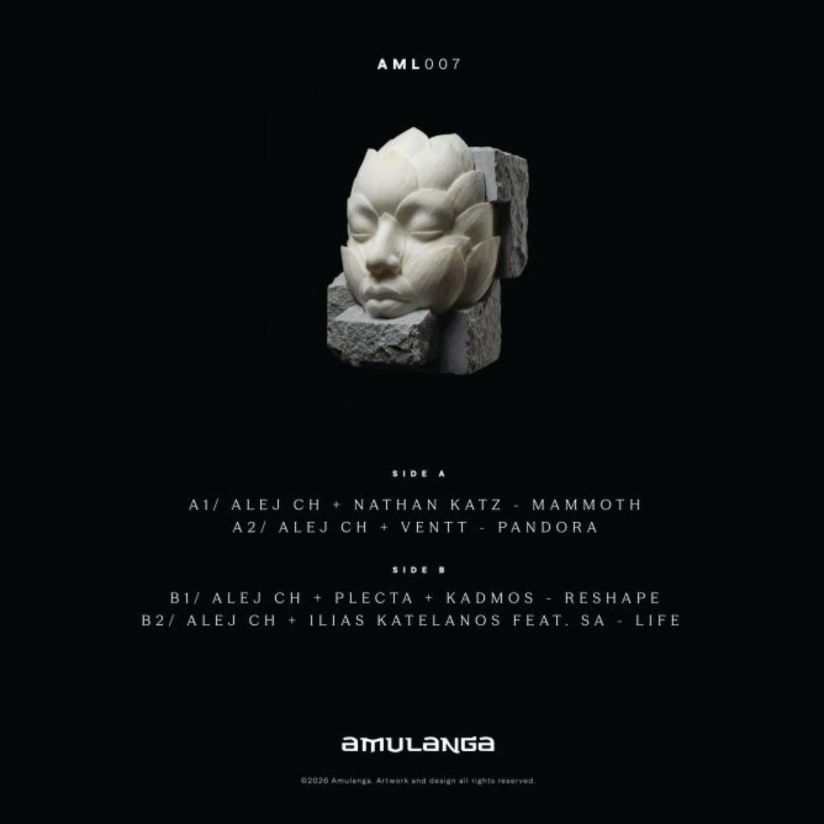 Back cover — Alej CH, Nathan Katz, Ventt, Plecta, Kadmos, Ilias Katelanos — AML007