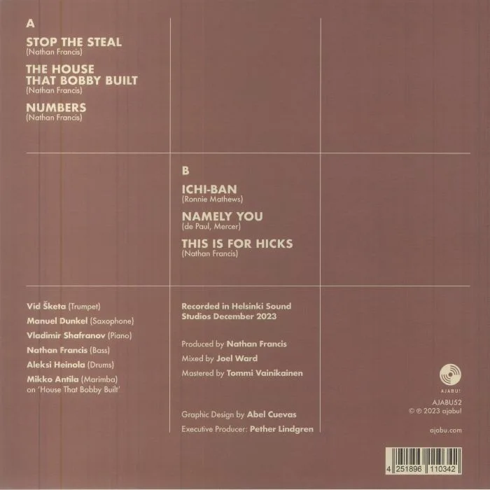 Back cover — NATHAN FRANCIS QUINTET feat VLADIMIR SHAFRANOV — The House That Bobby Built
