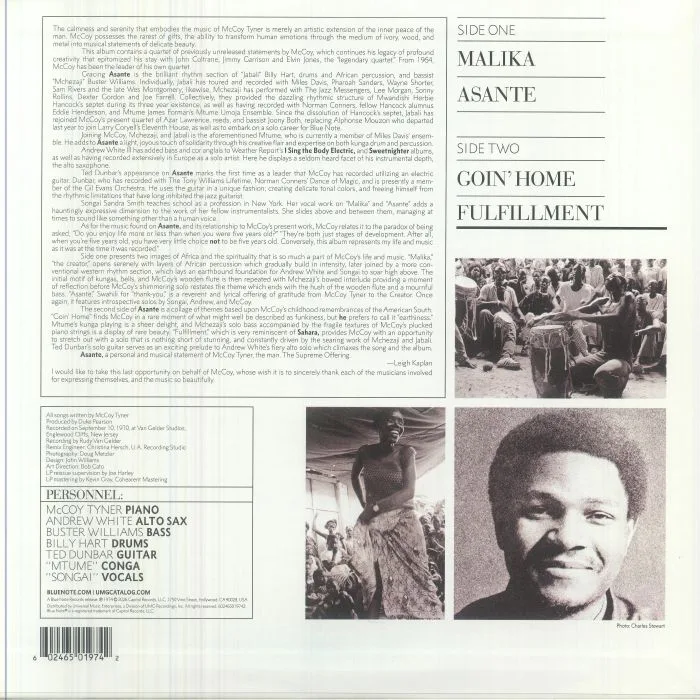 Обратная сторона обложки — McCoy TYNER — Asante (Blue Note Tone Poet Series)