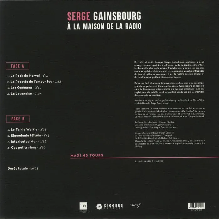 Back cover — Serge GAINSBOURG — A La Maison De La Radio (reissue)