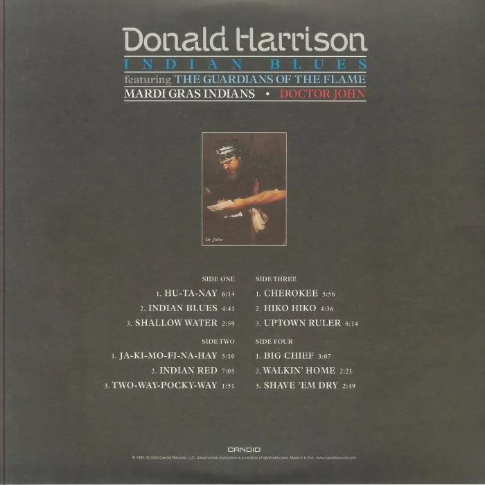 Обратная сторона обложки — Donald HARRISON / DR JOHN / THE GUARDIANS OF THE FLAME / MARDI GRAS INDIANS — Indian Blues