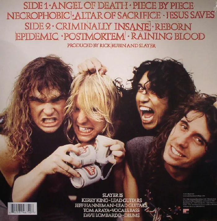 Обратная сторона обложки — SLAYER — Reign In Blood