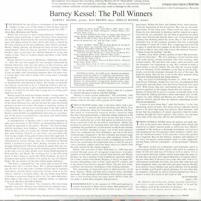 Back cover — Barney KESSEL / SHELLY MANNE / RAY BROWN — The Poll Winners (Acoustic Sounds Series)
