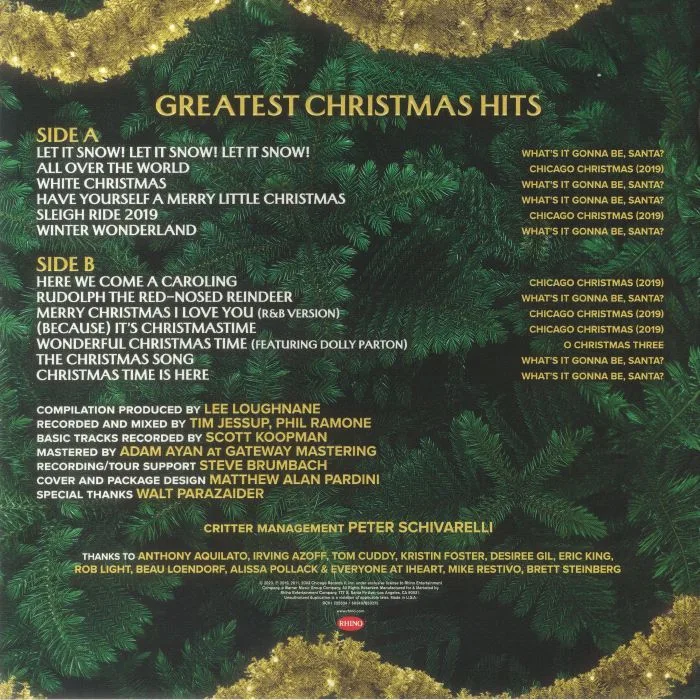 Back cover — CHICAGO — Greatest Christmas Hits