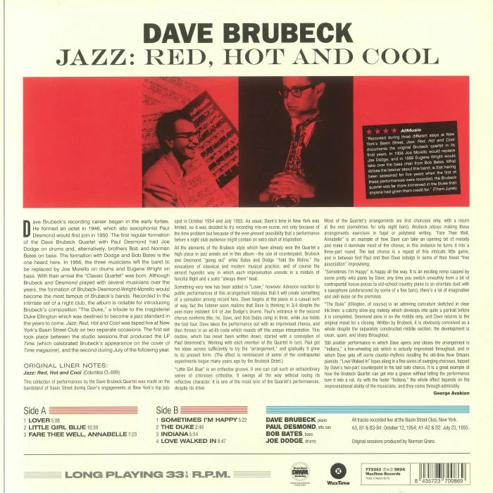 Обратная сторона обложки — The DAVE BRUBECK QUARTET — Jazz: Red Hot & Cool (reissue)