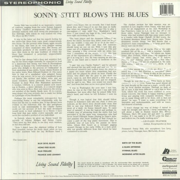 Обратная сторона обложки — Sonny STITT — Blows The Blues (reissue) (B-STOCK)