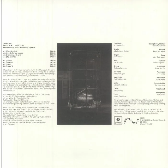 Back cover — JAMESZOO — Music For 17 Musicians