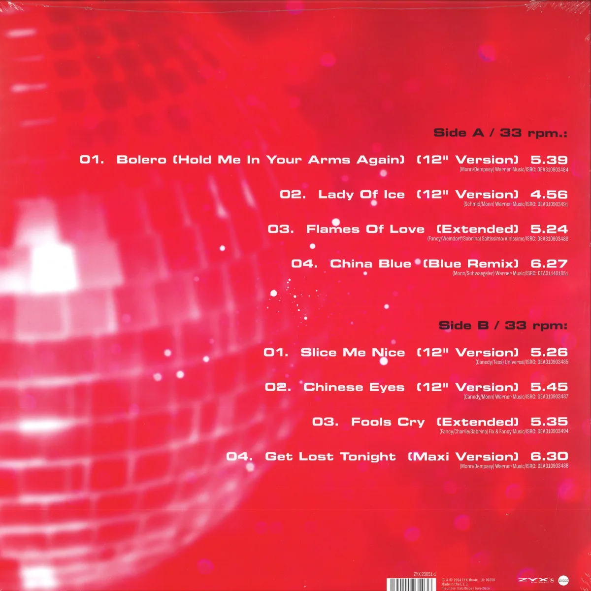 Back cover — FANCY — Greatest Hits & Remixes LP