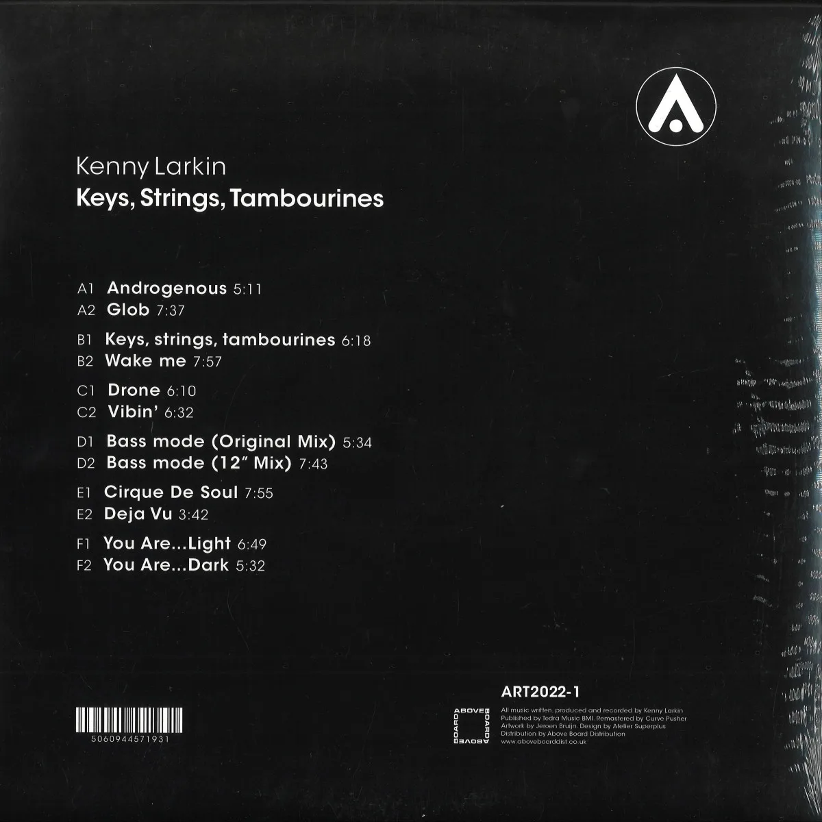 Back cover — Kenny Larkin — Keys, Strings, Tambourines LP 3x12"