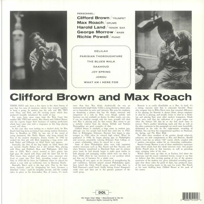 Обратная сторона обложки — Clifford BROWN / MAX ROACH — Clifford Brown & Max Roach (reissue)