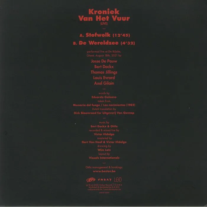 Back cover — Bert DOCKX / JOSSE DE PAUW / OTTLA — Kroniek Van Het Vuur: Live (Record Store Day RSD 2022)