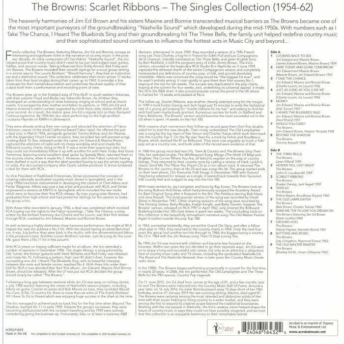 Обратная сторона обложки — The BROWNS — Scarlet Ribbons: The Singles Collection 1954-62