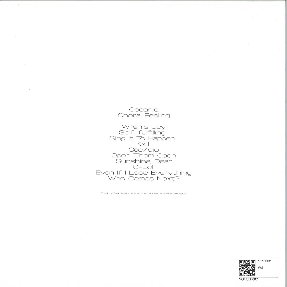 Обратная сторона обложки — Oceanic — Choral Feeling LP 2x12"