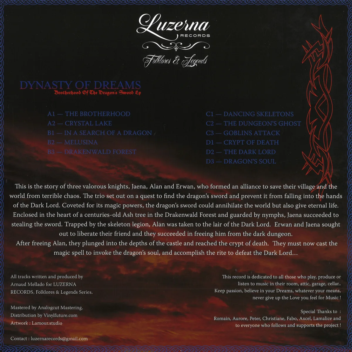 Back cover — Dynasty Of Dreams — Brotherhood Of The Dragon's Sword LP 2x12"