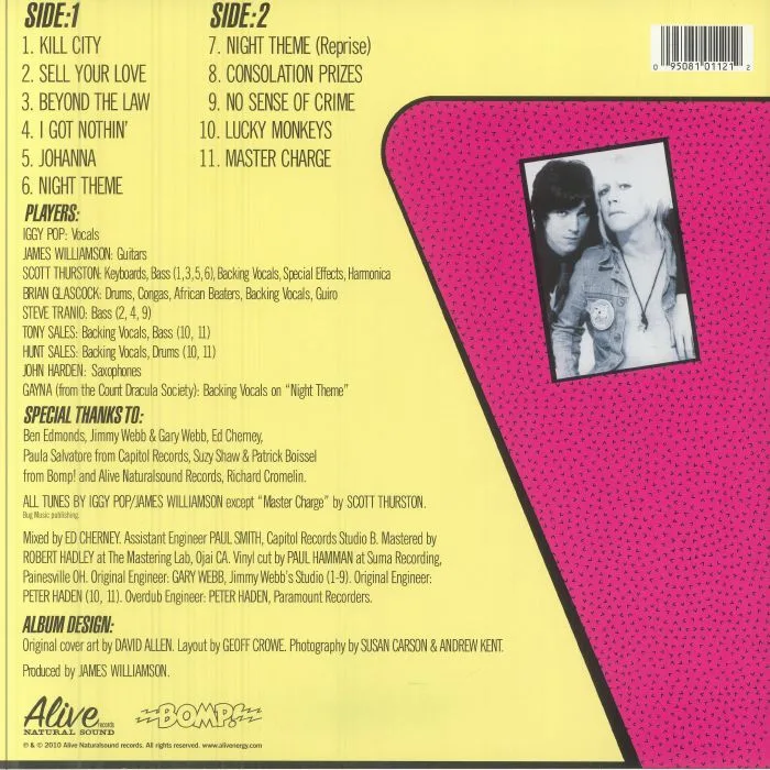 Back cover — IGGY POP / JAMES WILLIAMS — Kill City (reissue)