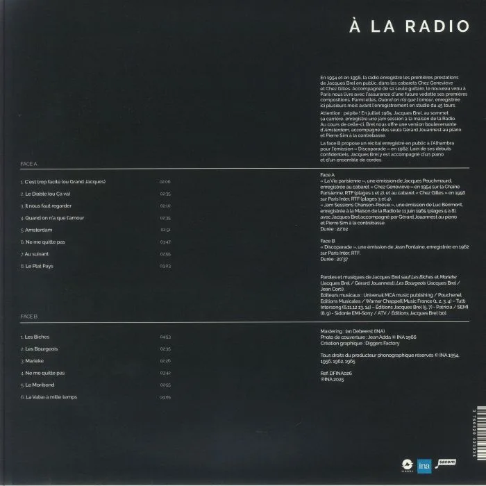 Back cover — Jacques BREL — A La Radio
