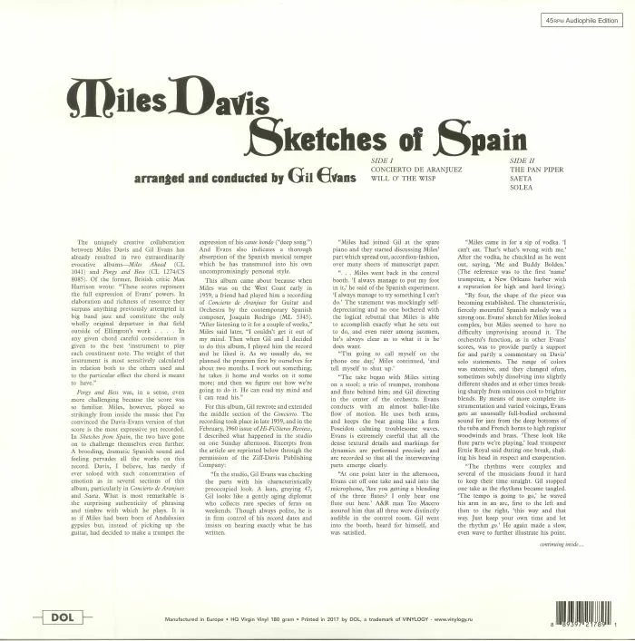 Обратная сторона обложки — Miles DAVIS — Sketches Of Spain (reissue)