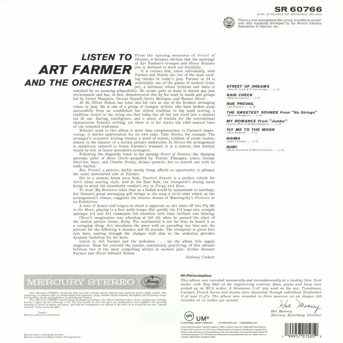 Обратная сторона обложки — Art FARMER — Listen To Art Farmer & The Orchestra (Verve Vault Series)