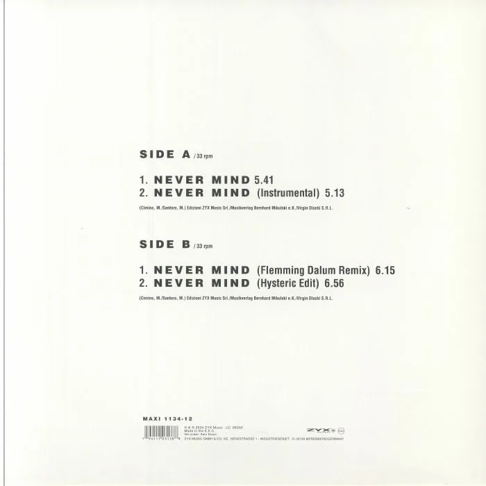 Back cover — COLORS — Never Mind