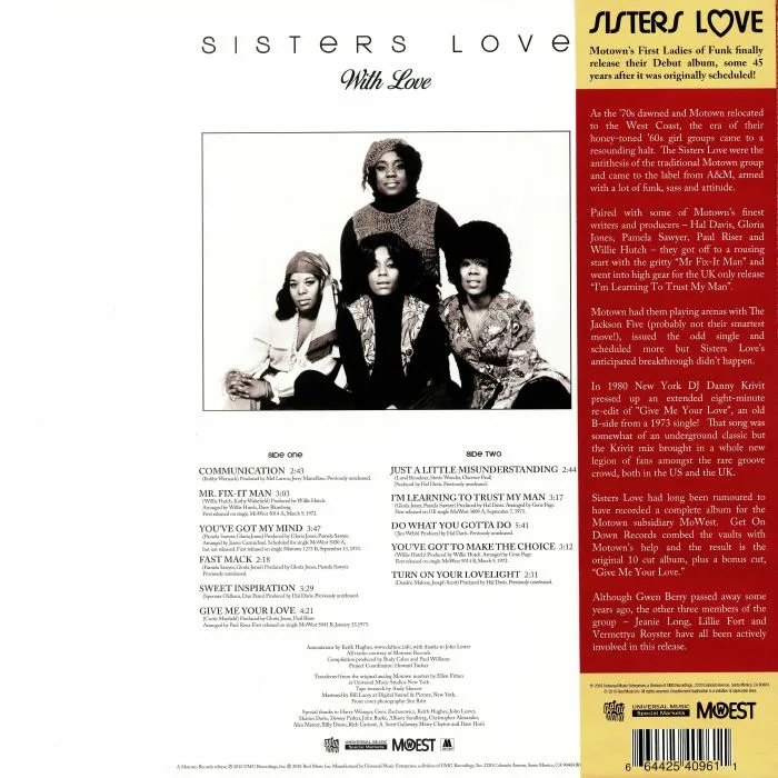 Обратная сторона обложки — SISTERS LOVE — With Love