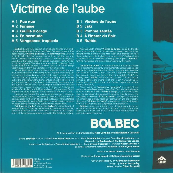 Обратная сторона обложки — BOLBEC — Victime De L'Aube