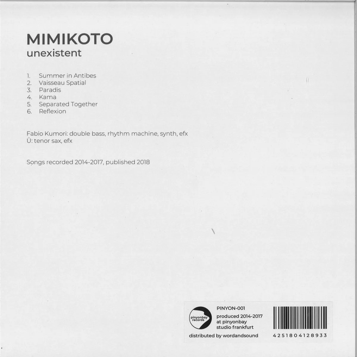 Back cover — The Mimikoto Project — Unexistent LP