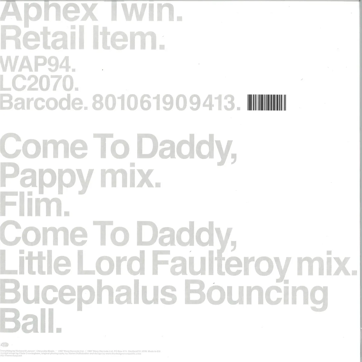 Back cover — Aphex Twin — Come To Daddy
