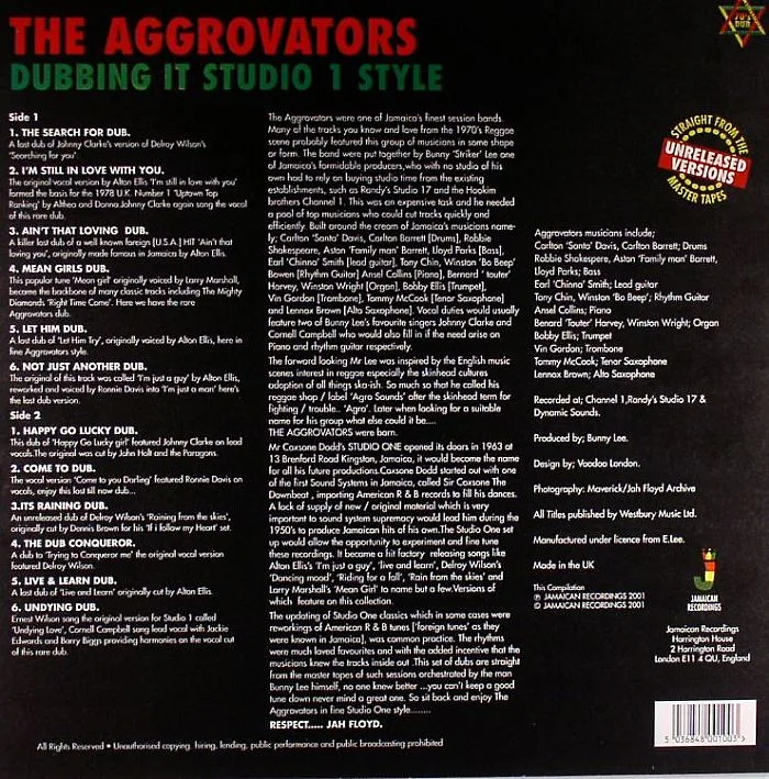 Обратная сторона обложки — The AGGROVATORS — Dubbing It Studio 1 Style