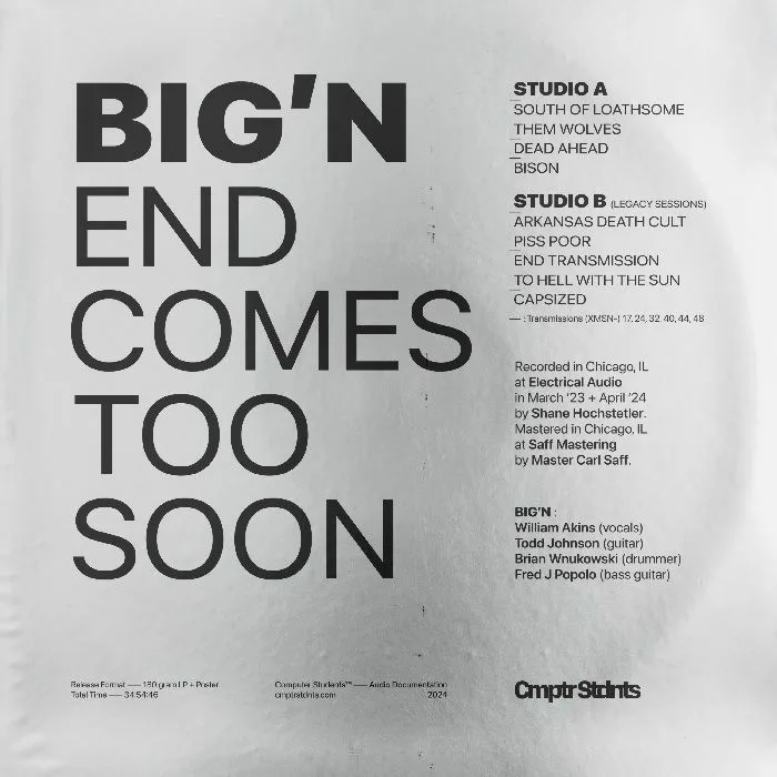 Back cover — BIG'N — End Comes To Soon