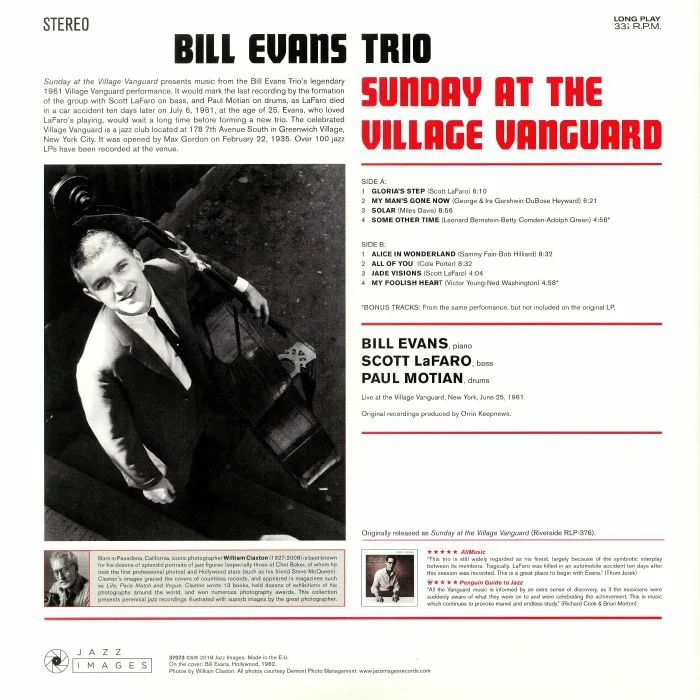 Back cover — BILL EVANS TRIO — Sunday At The Village Vanguard (Deluxe Edition)