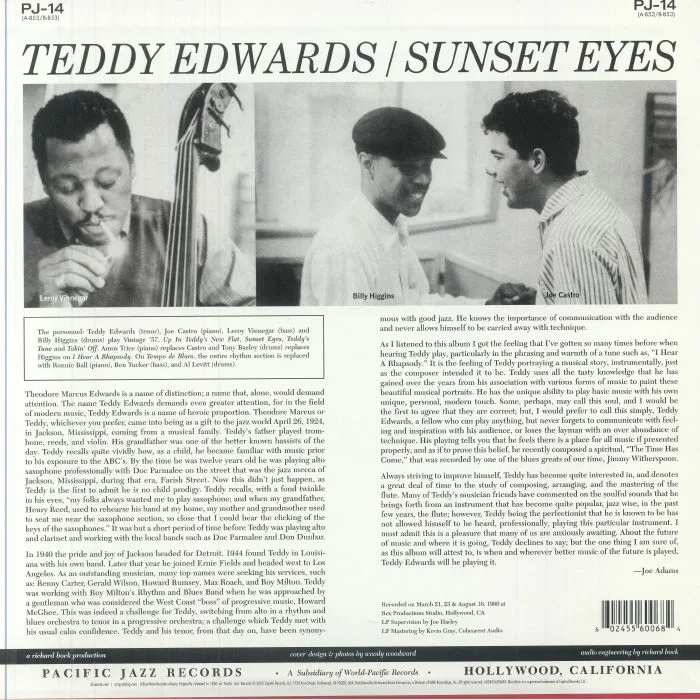 Обратная сторона обложки — Teddy EDWARDS — Sunset Eyes (Tone Poet Series)