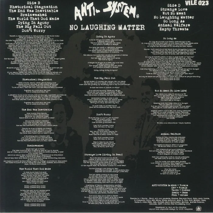 Back cover — ANTI SYSTEM — No Laughing Matter