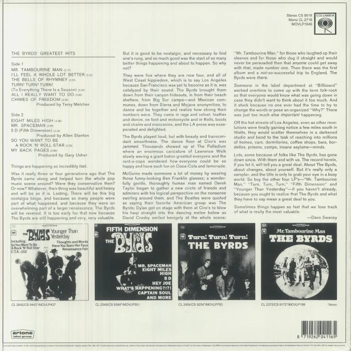 Back cover — The BYRDS — Greatest Hits (reissue)