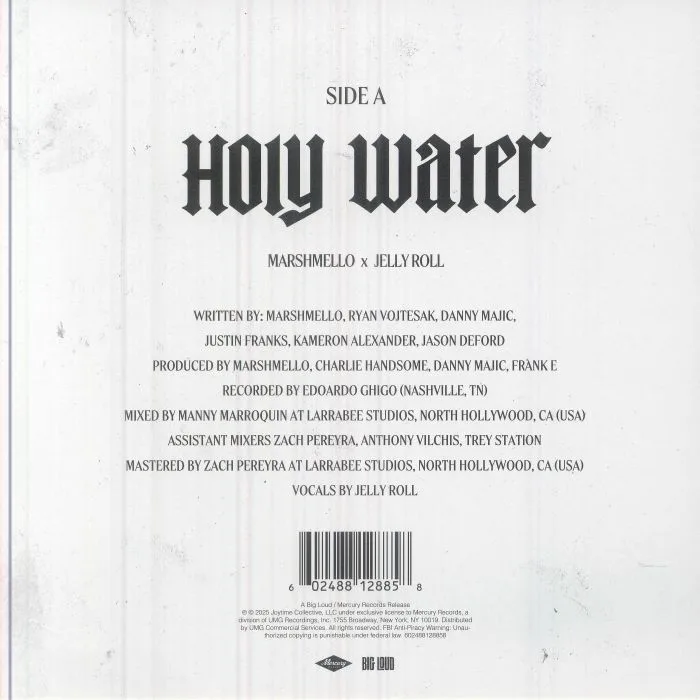 Back cover — MARSHMELLO / JELLY ROLL — Holy Water