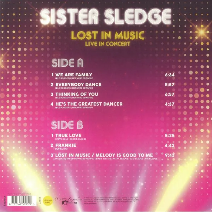 Обратная сторона обложки — SISTER SLEDGE — Lost In Music: Live In Concert