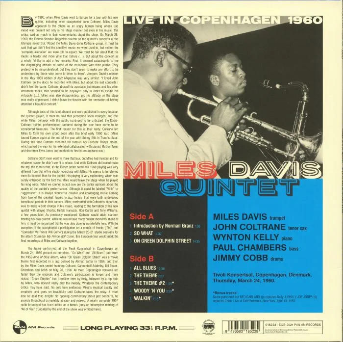 Обратная сторона обложки — MILES DAVIS QUINTET / JOHN COLTRANE — Live In Copenhagen 1960