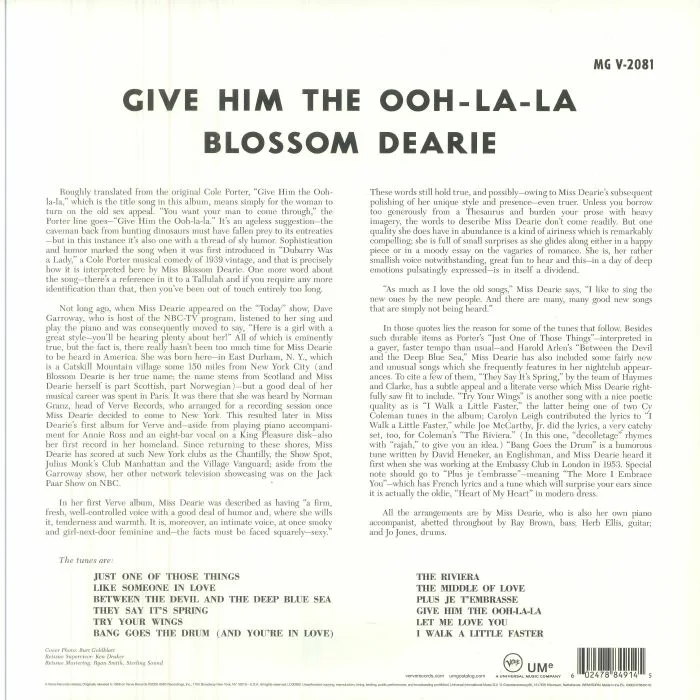Back cover — Blossom DEARIE — Give Him The Ooh La La (Vault Series)