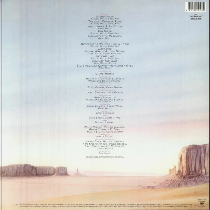Back cover — Waylon JENNINGS / WILLIE NELSON / JOHNNY CASH / KRIS KRISTOFFERSON — Highwayman (reissue)