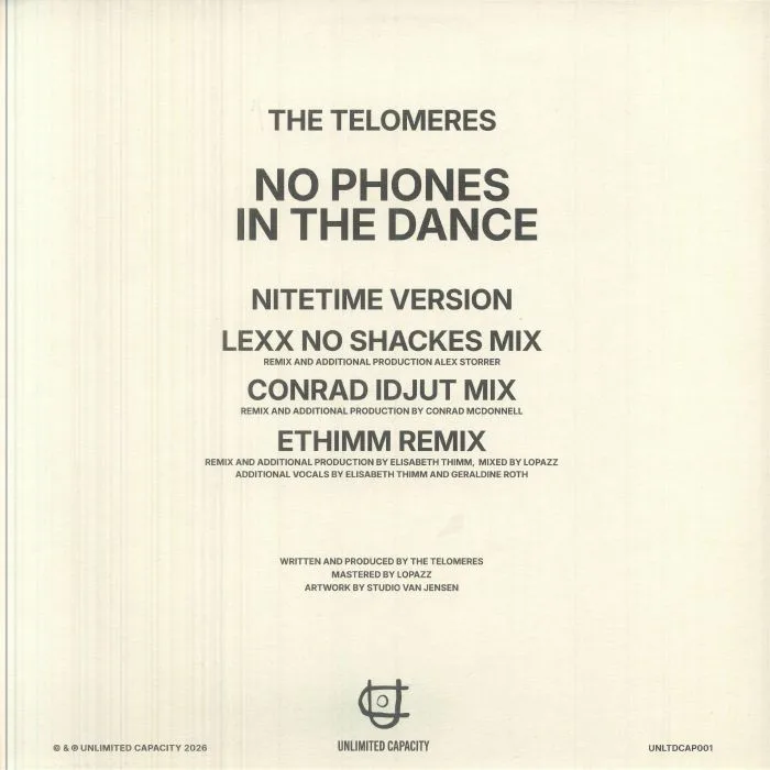 Обратная сторона обложки — The TELOMERES — No Phones In The Dance (remixes)