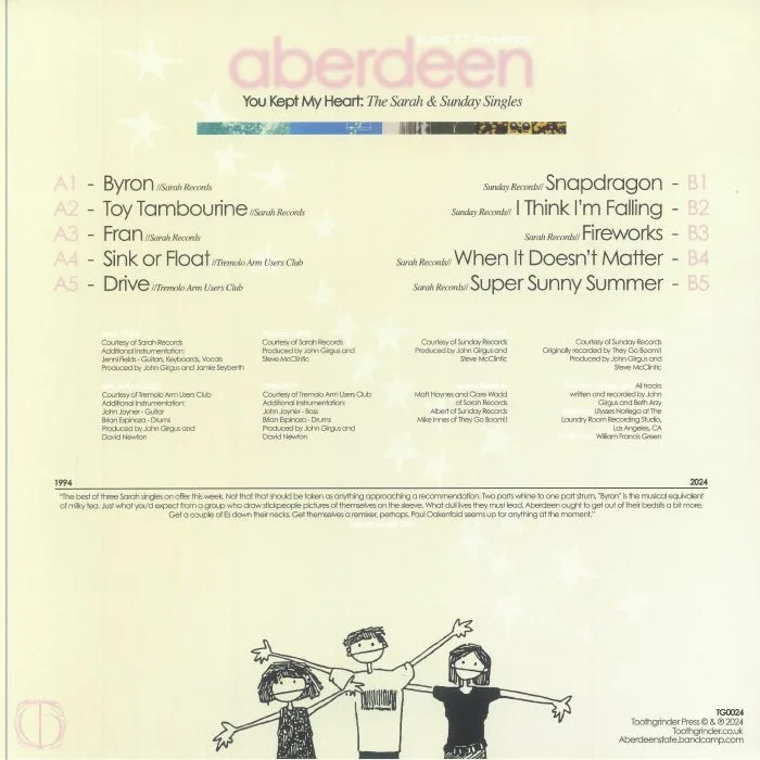 Back cover — ABERDEEN — You Kept My Heart: The Sarah & Sunday Singles