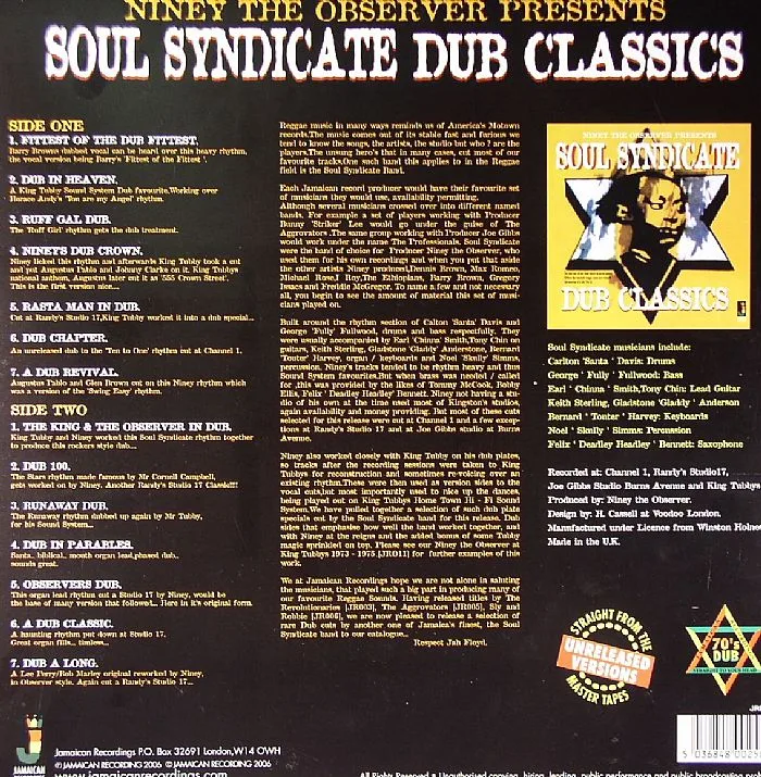 Обратная сторона обложки — NINEY THE OBSERVER — Soul Syndicate Dub Classics
