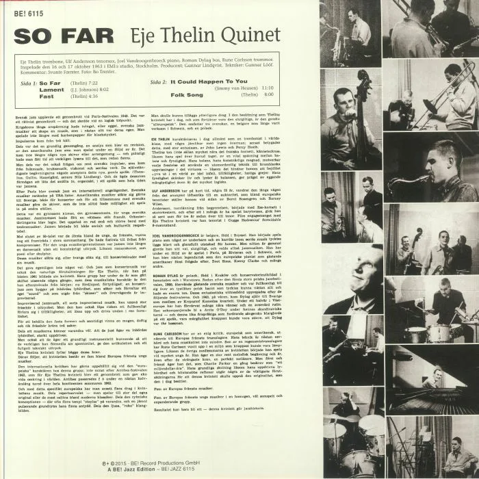 Обратная сторона обложки — EJE THELIN QUINTET — So Far (B-STOCK)