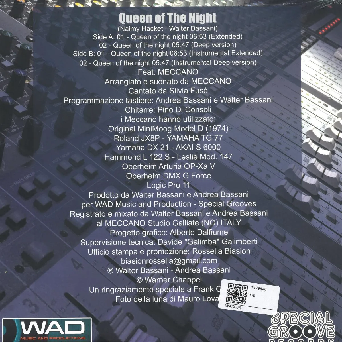 Обратная сторона обложки — MECCANO FEAT. SILVIA FUSE' — QUEEN OF THE NIGHT EP