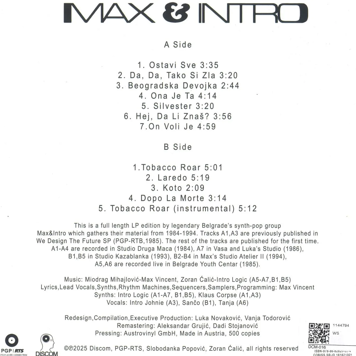 Back cover — Max&Intro — RETURN TO THE FUTURE 1984-1994 LP